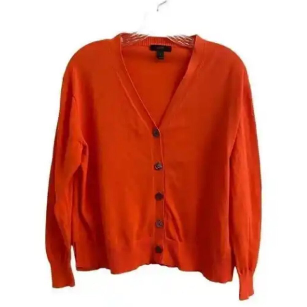 J. Crew Summerweight Cotton V-Neck Cardigan Sweater Orange Small